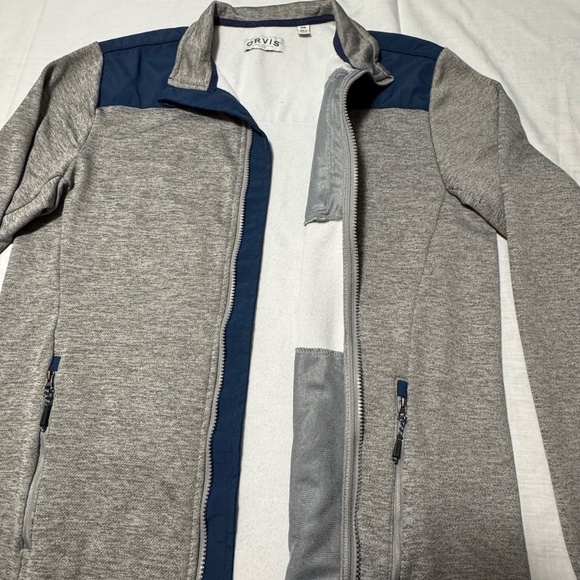 men grey blue jacket brand orvis size m zipper down pocket bothside zipper - Picture 4 of 6